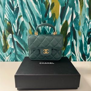 2021 Chanel Lambskin Micro Top Handle Card Holder w/ Chain